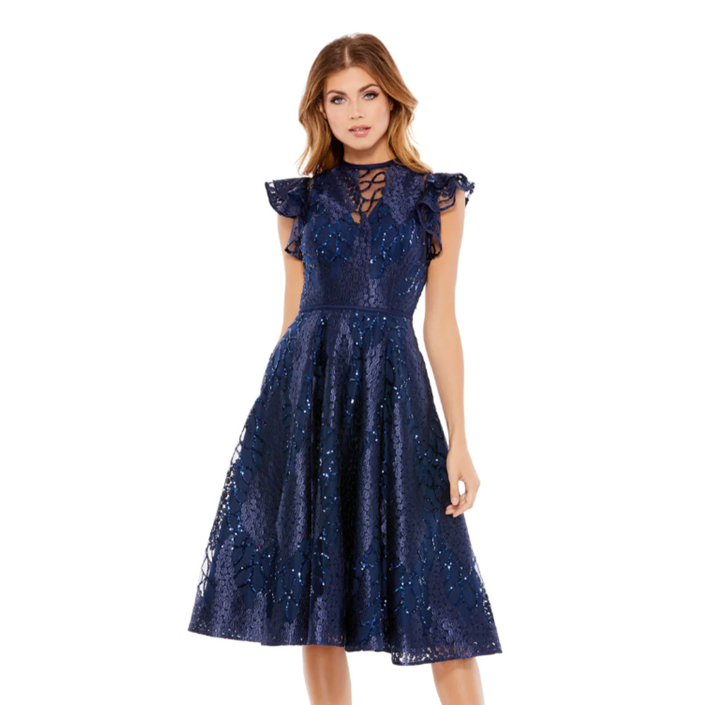 NWT Mac Duggal FLUTTER SLEEVE SEQUIN APPLIQUE COCKTAIL DRESS, #12467, Size 8 - Picture 1 of 7